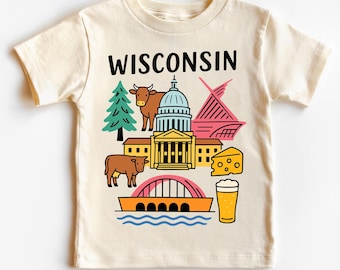 Wisconsin State T-Shirt for Kids, Badger State Toddler Tee, Cute Milwaukee Road Trip Gift, Dairyland Family Vacation Apparel