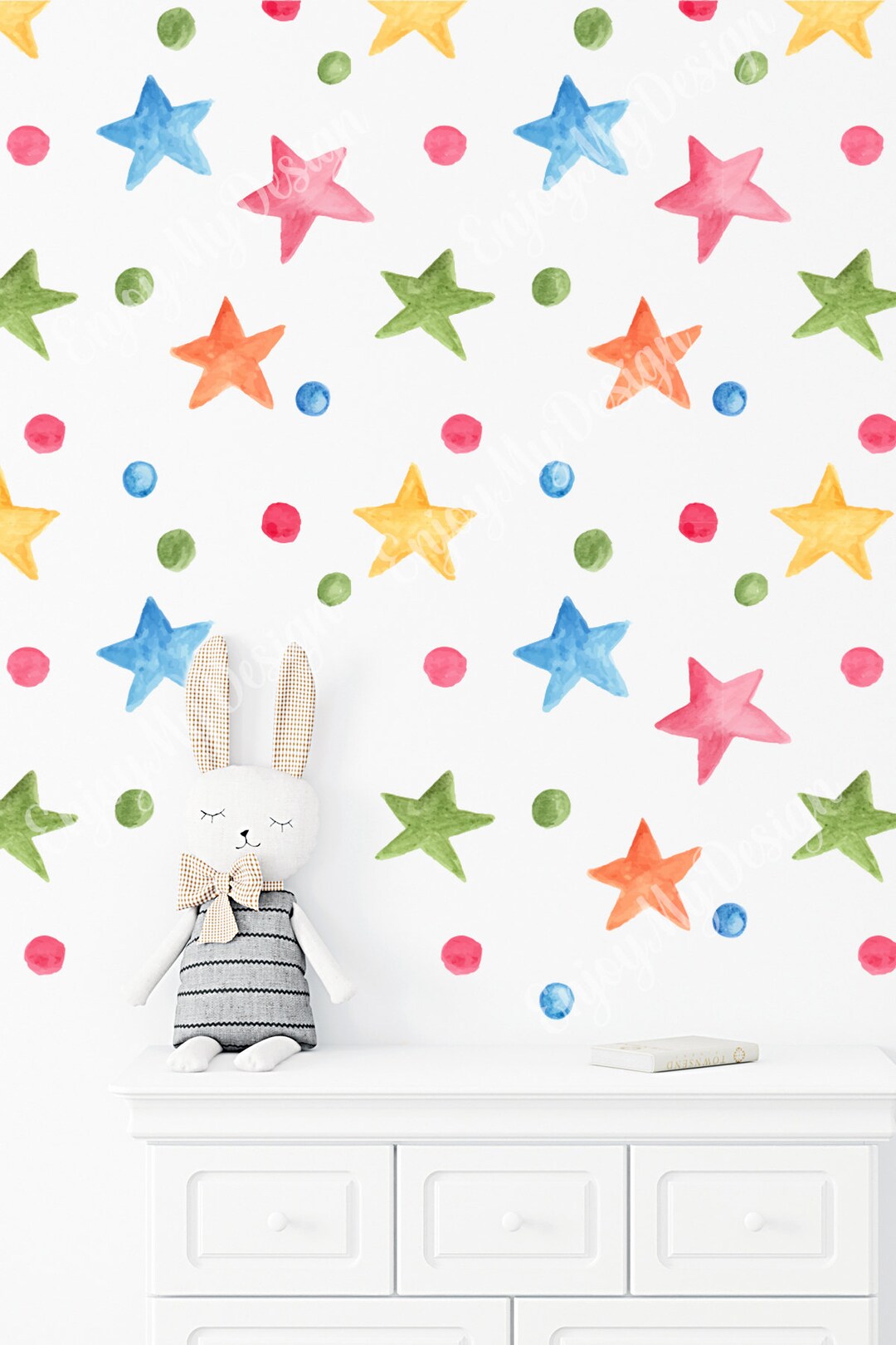 Cute Watercolor Star Decals and Dots Colorful Kids Wall Decal Sticker ...