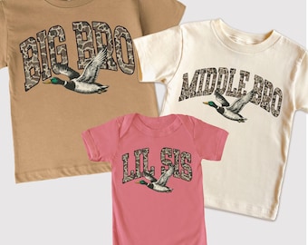 Big Bro Lil Sis Mallard Duck Matching Set, Camo Sibling Shirts, Hunting Family Announcement Gift, Duck Hunting 2nd 3rd Baby Outfits