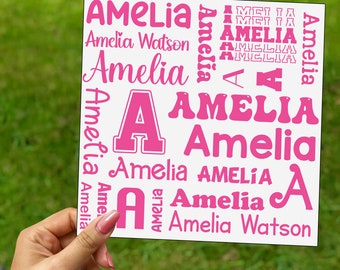 Stickers prénoms rentrée scolaire, feuilles de noms d'école, étiquettes d'école, feuilles de stickers en vinyle, feuilles de stickers monogrammes, feuilles d'autocollants de noms pour enfants