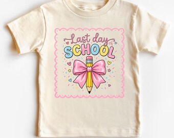 Last Day of School Shirt, Coquette Bow Pencil Tee, Pink Bow School Shirt, Girl's End of Year Outfit, Teacher Appreciation Gift Pastel School