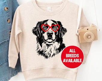 Custom Dog Breed Kids Sweatshirt, Valentines Day Dog Sibling Shirt, Personalized Dog Portrait Toddler Puppy Heart Eyes Pullover Dog Owner