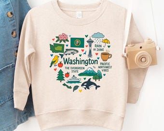 Washington Kids Sweatshirt: USA States National Park Travel Gift - Toddler Sweater with State Symbols Baby Bodysuit for Family Vacation