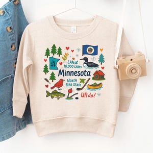 Minnesota Kids Sweatshirt: USA States National Park Travel Gift - Toddler Sweater with State Symbols Baby Bodysuit for Family Vacation