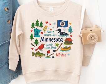 Minnesota Kids Sweatshirt: USA States National Park Travel Gift - Toddler Sweater with State Symbols Baby Bodysuit for Family Vacation