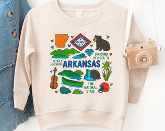 Arkansas Kids Sweatshirt: USA States National Park Travel Gift - Toddler Sweater with State Symbols Baby Bodysuit for Family Vacation
