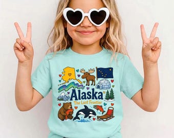 Alaska Kids T-Shirt, Last Frontier Toddler and Youth Tee, Family Matching Set, Baby Bodysuit,  AK Vacation Souvenir, Moose Bear Igloo