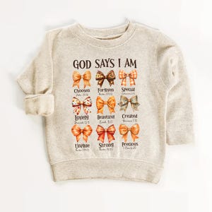God Says I Am Bible Sweatshirt for Kids Halloween Sweatshirt, Coquette Toddler Crewneck Fall Tee Kindergarten Halloween Shirt