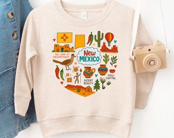 New Mexico Kids Sweatshirt: USA States National Park Travel Gift - Toddler Sweater with State Symbols Baby Bodysuit for Family Vacation