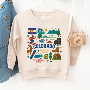 Colorado Kids Sweatshirt: USA States National Park Travel Gift - Toddler Sweater with State Symbols Baby Bodysuit for Family Vacation