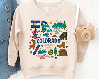 Colorado Kids Sweatshirt: USA States National Park Travel Gift - Toddler Sweater with State Symbols Baby Bodysuit for Family Vacation