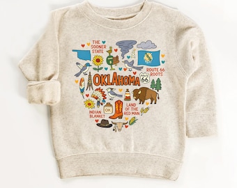 Oklahoma Kids Sweatshirt: USA States National Park Travel Gift - Toddler Sweater with State Symbols Baby Bodysuit for Family Vacation