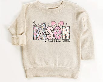 Retro He is Risen Sweatshirt for Kids, Jesus Sweater Youth Girls Easter Religious Baby Bodysuit