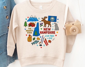 New Hampshire Kids Sweatshirt: USA States National Park Travel Gift - Toddler Sweater with State Symbols Baby Bodysuit for Family Vacation