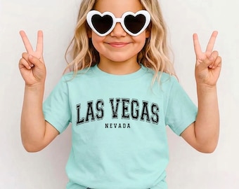 Las Vegas Nevada kindershirt, vintage Nevada jeugd-T-shirt, T-shirt familie zomervakantie, retro Las Vegas peutertop, zilveren staatssouvenir