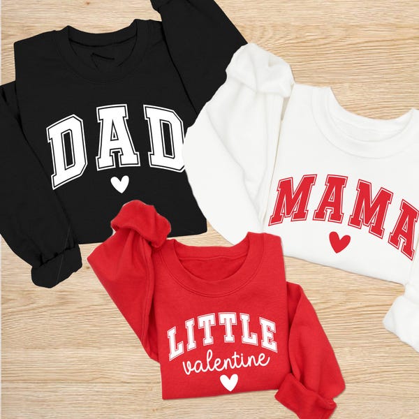 Sweat-shirts assortis en famille pour la Saint-Valentin, ensemble maman papa et mini Saint-Valentin, tenues de famille pour la Saint-Valentin, cadeau de la Saint-Valentin pour papa