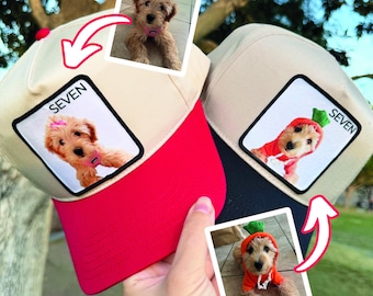 Custom Dog Portrait Hat - Embroidered Dog or Cat Patch Trucker Cap - Personalized Pet Photo Gift for Men and Women Dog Owner