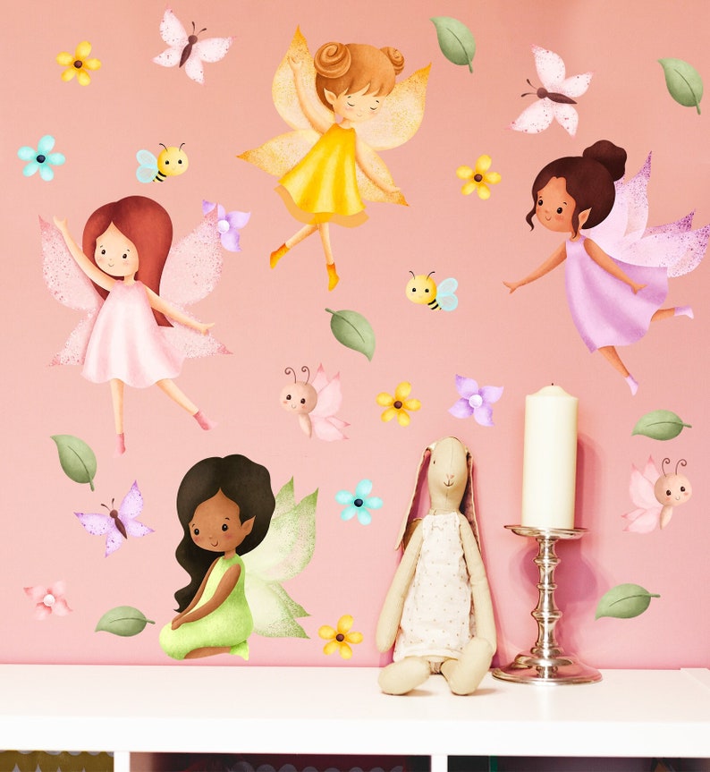 Cute Fairies Kids Wall Decal Sticker Set Removable Decals - Watercolor ...