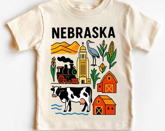 Nebraska State T-Shirt for Kids, Cornhusker State Toddler Tee, Nebraska Road Trip Gift, Midwest Heartland Family Vacation Apparel
