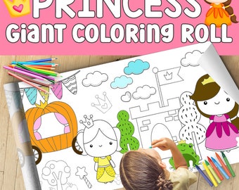 Rollo gigante para colorear y actividades para niños, póster para colorear, pancarta para colorear con temática de princesa, 24 "x 78" pulgadas