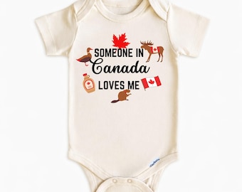 Someone in Canada Loves Me Baby Bodysuit  Canadian Symbols Infant Shirt, Newborn Gift from Canada, Canada Flag