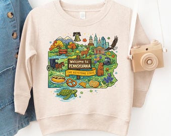 Pennsylvania Kids Sweatshirt: USA States National Park Travel Gift - Toddler Sweater with State Symbols Baby Bodysuit for Family Vacation