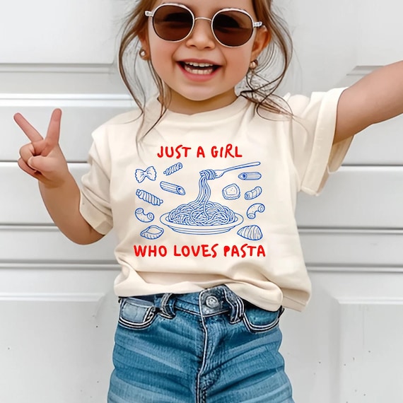 Just A Girl Who Loves Pasta Toddler Shirt, Cute Macaroni Kids T-Shirt, Italian Food Lover Gift, Foodie Girl Spaghetti and Penne Youth Top