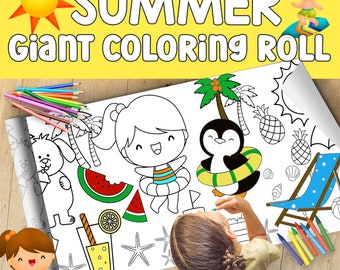 Giant Coloring and Activity Roll for Kids Coloring Poster  - Summer Vacation Themed Birthday Coloring Banner - 24" x 100" inches