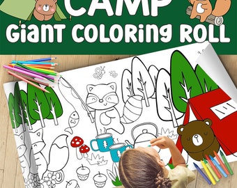 Gigantische kleur- en activiteitenrol voor kinderen Kleurposter - Dieren Camping Thema Verjaardag Kleurbanner - 24" x 100" inch