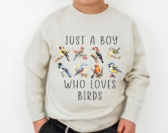Just a Boy Who Loves Birds Sweatshirt | Bird Watcher Toddler Crewneck | Birding Kid Gift