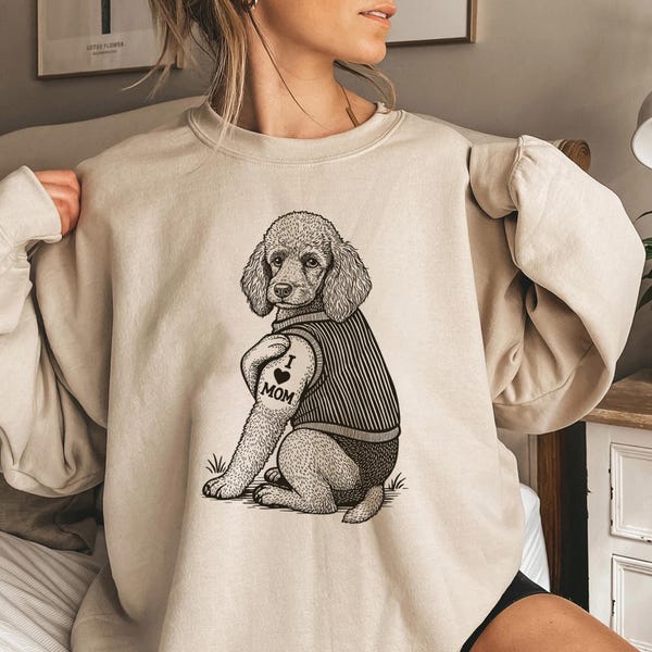 Benutzerdefinierte Hunderasse Ich liebe Mama Sweatshirt, Pudel Hund T-Shirt, Hundemama Geschenk, Hundebesitzer Sweatshirt, niedliches Welpen-Grafik-T-Shirt