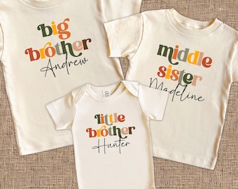 Siblings Matching Custom Shirts with Names, Personalized Newborn Announcement Siblings Matching Shirts Pregnancy Announcement