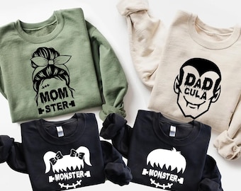 Matching Family Sweatshirt for Halloween, Momster, Dadcula and Little Monster Sweatshirt, Spooky Family Shirt, Halloween Family Sweatshirts