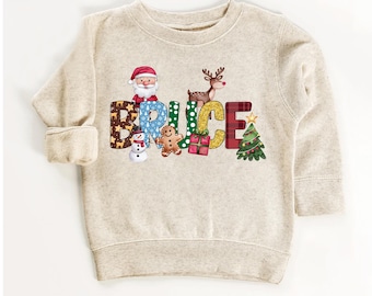 Custom Kids Christmas Name Sweatshirt, Toddler Xmas Tee Kindergarten Christmas Shirt With Name, Toddler Holiday Personalized Sweatshirt