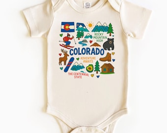 Colorado Baby Bodysuit: USA States National Park Travel Gift - Toddler Sweater with State Symbols Baby Bodysuit for Family Vacation