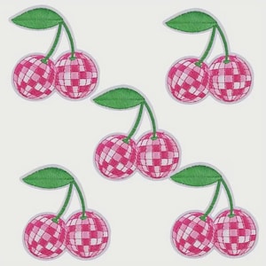 Pink Checkered Cherry Iron-On Patches