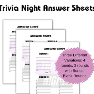 Trivia Night Answer Sheet - Multiple Round Quiz Printable Score Page