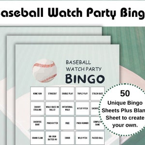 Baseball Bingo - 50 cartelle del bingo, Baseball Watch Party, Caccia al tesoro del baseball
