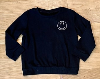 Lightning Smiley Face Ribbed Shirt Black