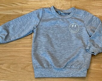 Lightning Smiley Face Sweatshirt in Gray