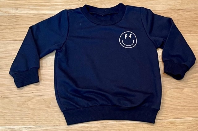 Lightning Smiley Face Sweatshirt in Navy