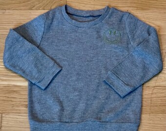 Lightning Smiley Face Ribbed Shirt Grey