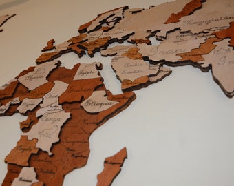The wooden world map for the wall