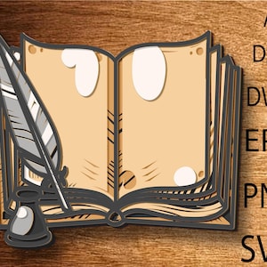 3D-Buch Mandala SVG-Datei, 3D-Schicht-Buch, Zentangle Multilayer, Mandala Multilayer, Buch SVG-Datei, Buch DXF, Laserschneiden