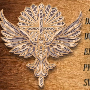 Heilige Taube mit Kreuz, Laser Cut Datei, 3D Multilayer Kreuz, Sperrholz schneiden Dxf Dwg religiös, Laser Cut Vorlage SVG-Datei