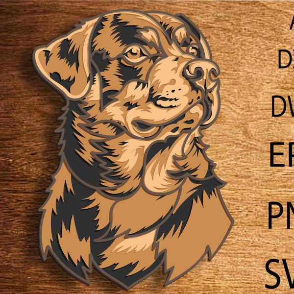 Rottweiler Hund Multilayer SVG-Datei, 3D geschichtet Rottweiler Hund, Mandala Multilayer, Rottweiler Hund SVG-Datei, Rottweiler Hund DXF, Mandala