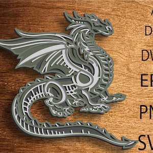 3D Green Dragon Mandala SVG File, 3D Layered Dragon, Zentangle Multilayer, Mandala Multilayer, Dragon SVG File, Dragon DXF, Laser Cutting