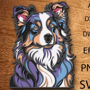 Australian Shepherd meerlaagse SVG, 3D-mandala, lasergesneden, papier gesneden bestand, doe-het-zelf snijden