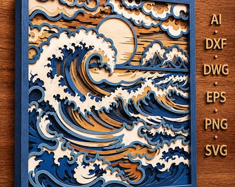Sea Landscape Multilayer SVG, 3D Ocean Ship Mandala, Laser Cut Template (Digital Download)
