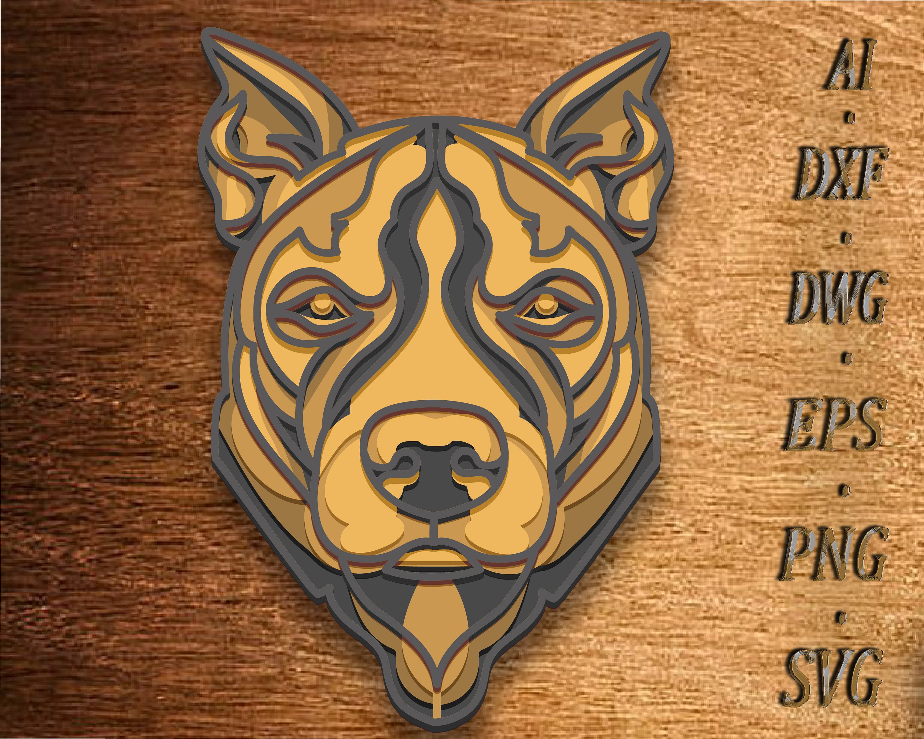 Pitbull Mandala SVG File, 3D Layered Pitbull, Multilayer file, Mandala Multilayer, Pit Bull SVG File, Pit Bull DXF, Mandala layered